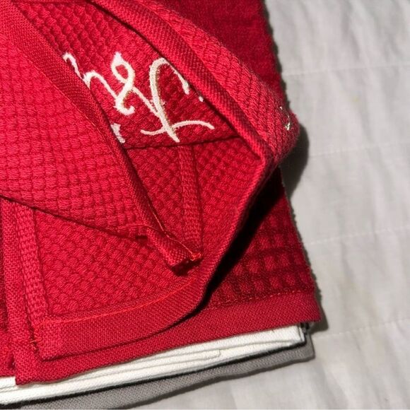 DC Red White Ivory Gray Cotton Lyocell Blend Dish Tea Kitchen Towel Set of 4 - Picture 8 of 8